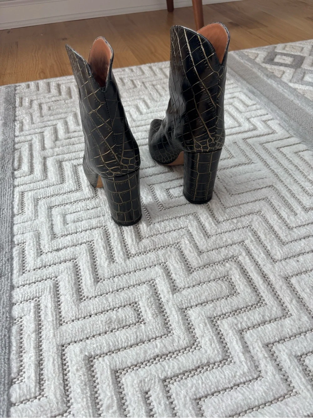 Paris Texas Black Croc Embossed Pointed Toe Ankle Boots 37
